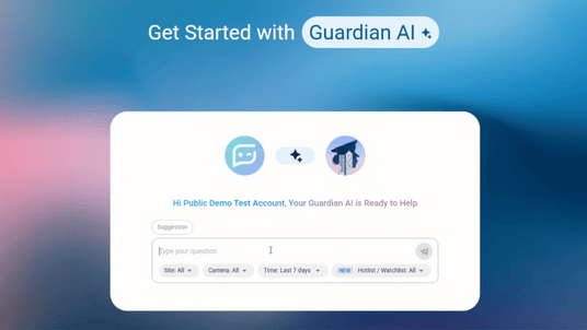 Turing Guardian AI natural-language real-time video search finding security footage on a computer screen