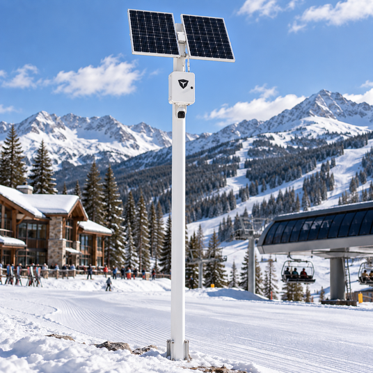 Turing SolarShield solar-powered AI camera system protecting a remote Northern Colorado ski resort