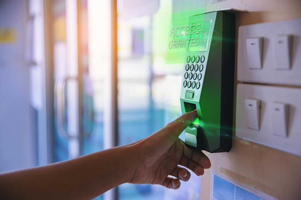 Modern commercial access control readers with biometric and fob access installed by Secure It Controls in Northern Colorado