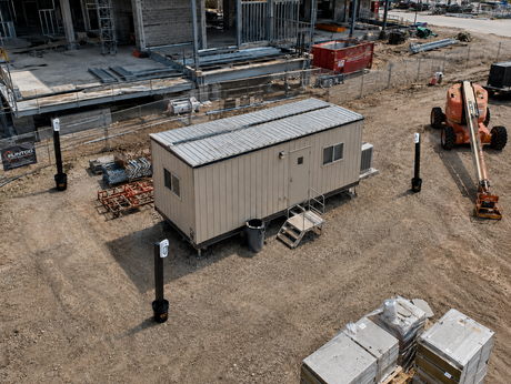 Temporary alarm system protecting a job site office trailer on a Northern Colorado construction site