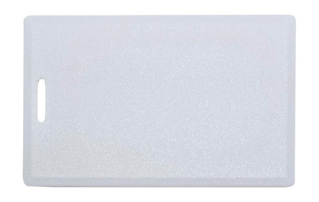 Blank side of a 37-Bit H10302 proximity clamshell card showing blank white surface for adhesive printing.