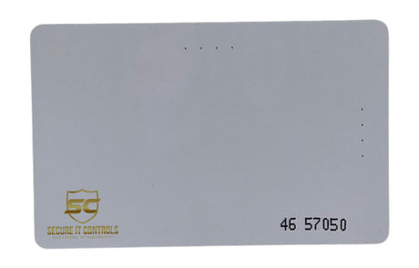 Back of 37-Bit H10304 125 kHz printable proximity card showing logo and printed numbering from Secure It Controls